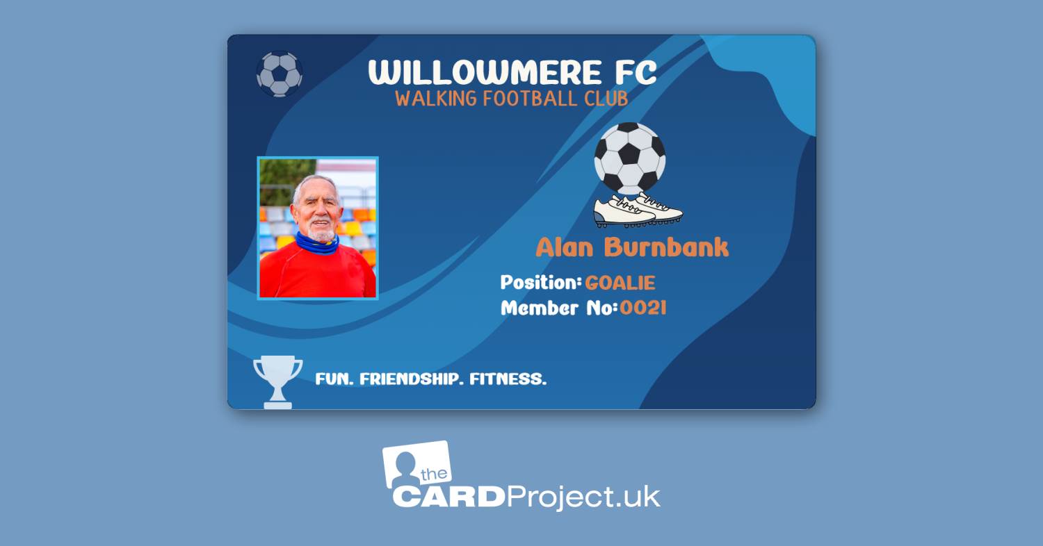 Walking Football Club Membership ID Card Blue Wave